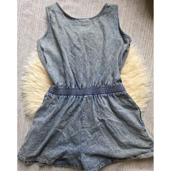 Vintage 80s Pinot Noir Denim Acid Wash Romper Shorts Jumper Medium w/Pockets - Picture 7 of 8